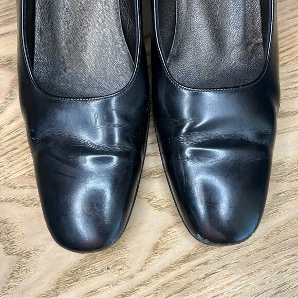 Salvatore Ferragamo Black Leather Pump Metallic Heel Size 8.5 Narrow - Picture 8 of 13